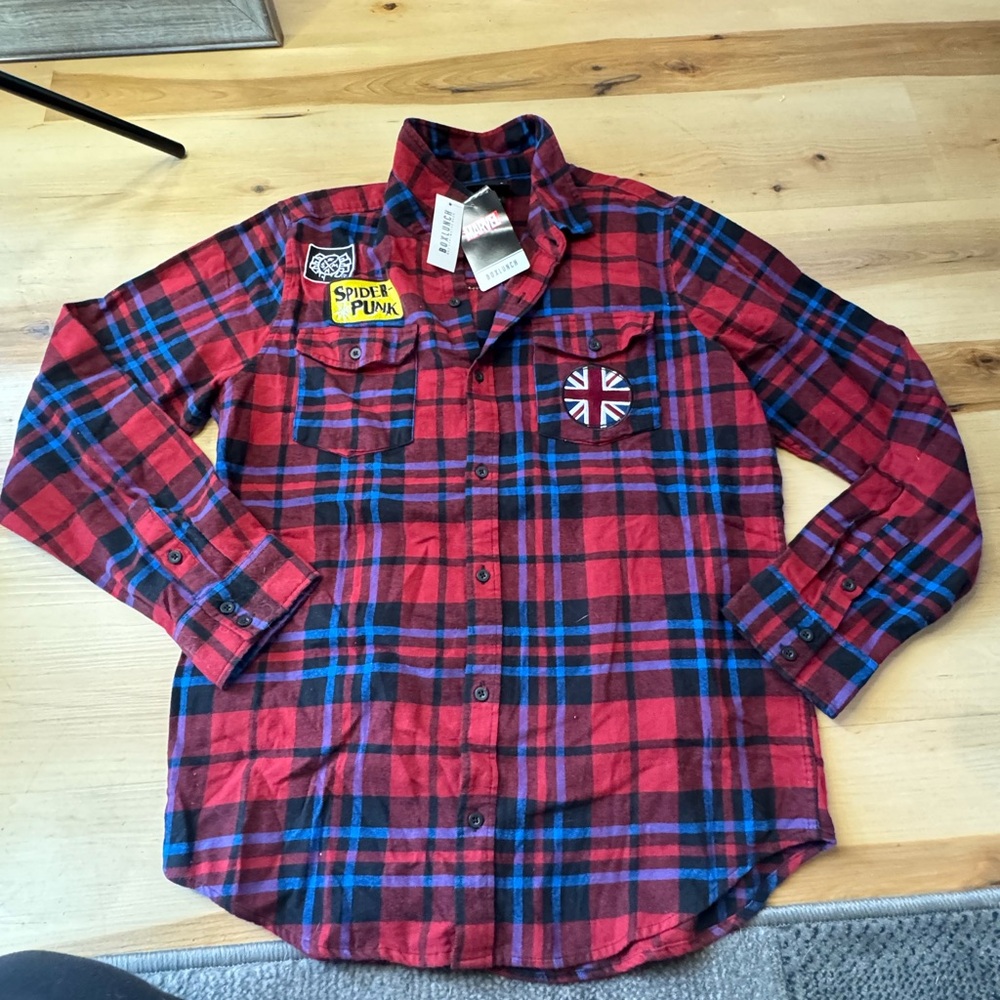 Spiderman Red and Blue Checkered Men's Shirt